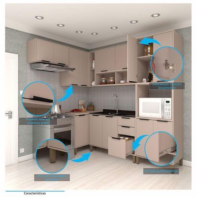 Cozinha Modulada Completa 6 Peças Com Balcões E Aéreos Sem Pia Stylo Luciane Móveis Cinammon-beige