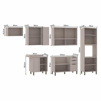 Cozinha Modulada Completa 6 Peças Com Balcões E Aéreos Sem Pia Stylo Luciane Móveis Cinammon