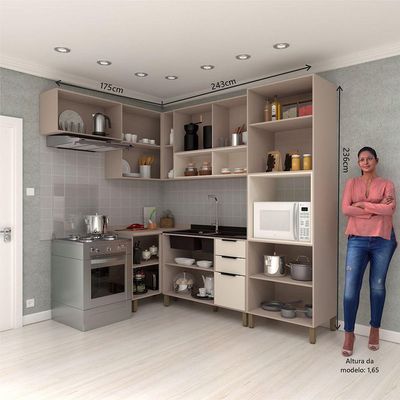 Cozinha Modulada Completa 6 Peças Com Balcões E Aéreos Sem Pia Stylo Luciane Móveis Cinammon-beige