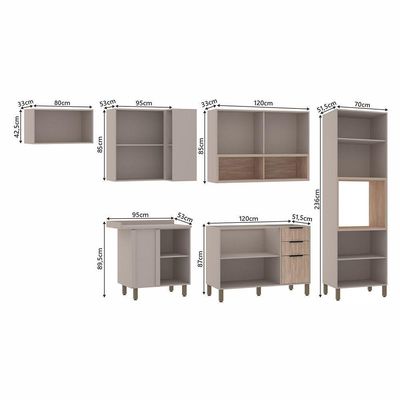 Cozinha Modulada Completa 6 Peças Com Balcões E Aéreos Sem Pia Stylo Luciane Móveis Cinammon-cumaru