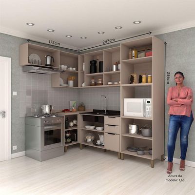 Cozinha Modulada Completa 6 Peças Com Balcões E Aéreos Sem Pia Stylo Luciane Móveis Cinammon