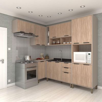 Cozinha Modulada Completa 6 Peças Com Balcões E Aéreos Sem Pia Stylo Luciane Móveis Cinammon-cumaru