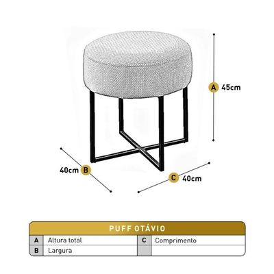 Conjunto - 2 Puffs Banqueta Otávio Base Metálica Preta Luxo Linho Terracota