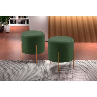 Conjunto - 2 Puff Banqueta Odim Bronze Luxo Castellar Móbile Veludo Verde