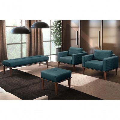 Conjunto - 2 Puffs Banqueta Noé Luxo Castellar Móbile Linho Azul
