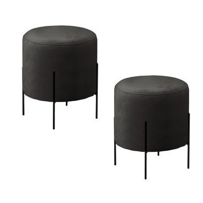 Conjunto - 2 Puffs Banqueta Odim Base Metálica Preta Luxo Corino Preto