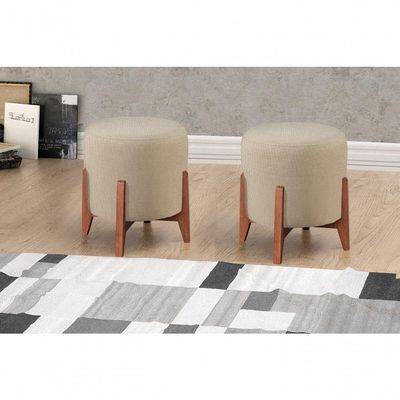 Conjunto - 2 Puffs Banqueta Thor Luxo Castellar Móbile Linho Bege