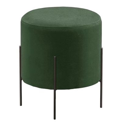 Conjunto - 2 Puffs Banqueta Odim Base Metálica Preta Luxo Veludo Verde