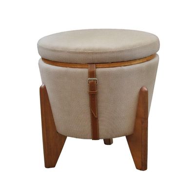 Conjunto - 2 Puffs Banqueta Fênix Baú Mesa Castellar Móbile Linho Bege