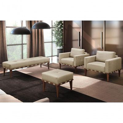 Conjunto - 2 Puffs Banqueta Noé Luxo Castellar Móbile Linho Bege