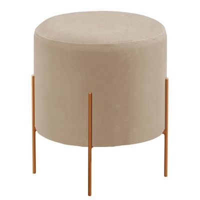 Conjunto - 2 Puff Banqueta Odim Bronze Luxo Castellar Móbile Veludo Bege Claro