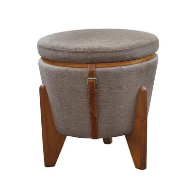 Conjunto - 2 Puffs Banqueta Fênix Baú Mesa Castellar Móbile Linho Cappuccino