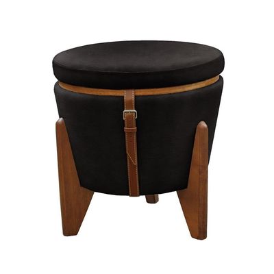 Conjunto - 2 Puffs Banqueta Fênix Baú Mesa Castellar Móbile Corino Preto