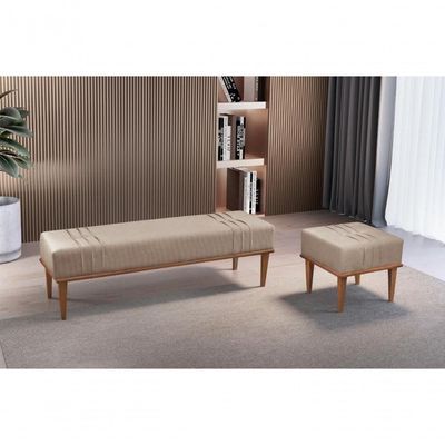 Conjunto - 2 Puffs Banqueta Maya Luxo Castellar Móbile Linho Cappuccino