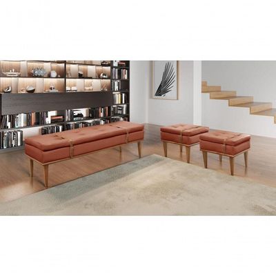 Conjunto - 2 Puffs Banqueta Londres Luxo Castellar Móbile Linho Terracota