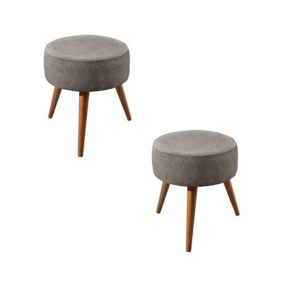 Conjunto - 2 Puffs Lippe Madeira Maciça Castellar Móbile Linho Cappuccino