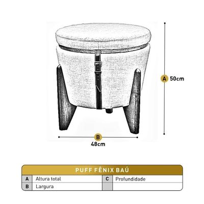 Conjunto - 2 Puffs Banqueta Fênix Baú Mesa Castellar Móbile Corino Caramelo