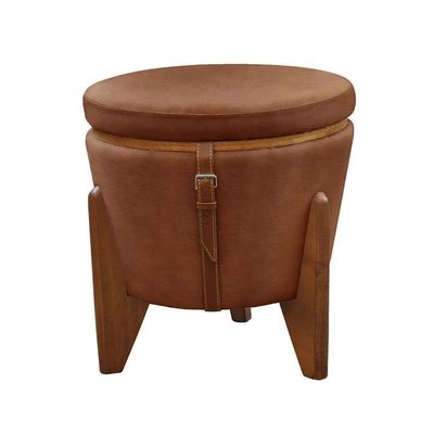 Conjunto - 2 Puffs Banqueta Fênix Baú Mesa Castellar Móbile Corino Caramelo