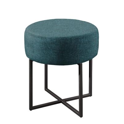 Conjunto - 2 Puffs Banqueta Otávio Base Metálica Preta Luxo Linho Azul