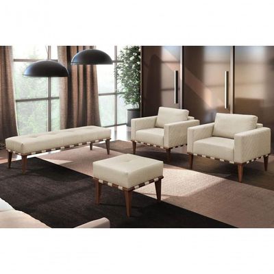 Conjunto - 2 Puffs Banqueta Noé Luxo Castellar Móbile Veludo Bege Claro