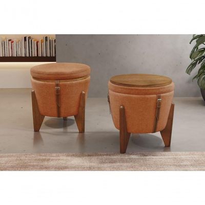 Conjunto - 2 Puffs Banqueta Fênix Baú Mesa Castellar Móbile Linho Terracota