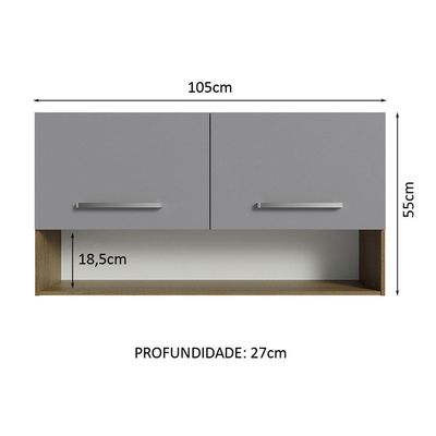 Armário Aéreo Cozinha 105cm 2 Portas 1 Nicho Rustic/cinza Emilly Madesa Rustic/cinza