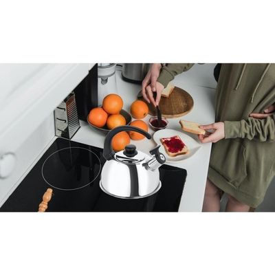 Chaleira Inox Com Apito 2 Litros Compativel Fogão De Indução