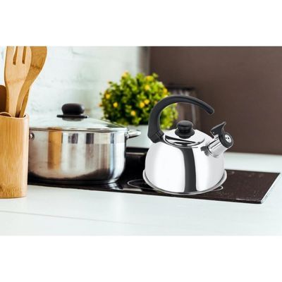 Chaleira Inox Com Apito 2 Litros Compativel Fogão De Indução