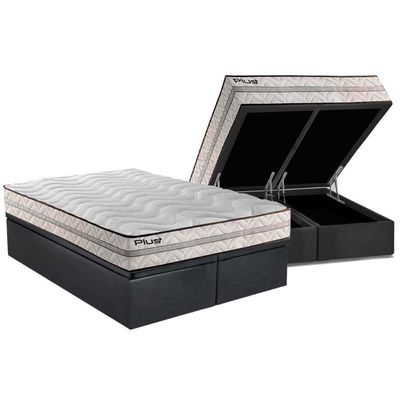 Conjunto Box Baú Queen: Colchão Espuma Paropas D33 Pasquale Plus + Base Crc Suede Gray(158x198)