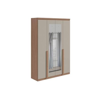 Guarda Roupa Solteiro 4 Portas E 2 Gavetas C- Espelho Alonzo New Branco - Lopas