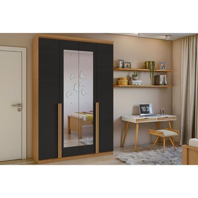 Guarda Roupa Solteiro 4 Portas E 2 Gavetas C- Espelho Alonzo New Rovere-amêndoa - Lopas