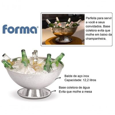 Champanheira Inox Grande 12,2 Litros Com Base Coletora De água Balde De Gelo Gigante Festas Eventos