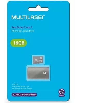Cartão De Memória 16gb Multilaser 2x1 Classe 10 Usb Mc162