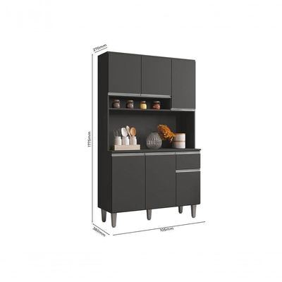 Kit Cozinha Compacta 105cm Com 6 Portas 1 Gaveta Márcia Cinza