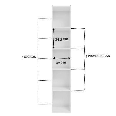 Estante Livreiro Com Prateleiras Janaína Kit 3 Unid Branco