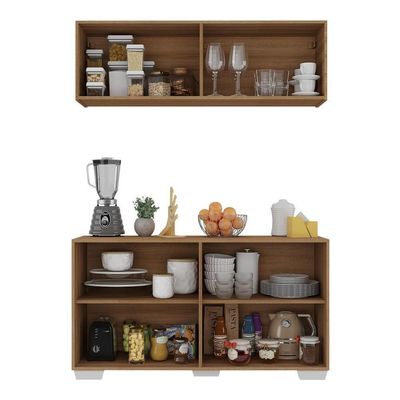 Kit Armário De Cozinha Aéreo E Balcão 4 Portas Multimóveis Mp2171 Rustic/branco Rustic/branco