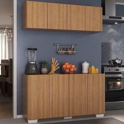 Kit Armário De Cozinha Aéreo E Balcão 4 Portas Multimóveis Mp2171 Rustic/branco Rustic/branco