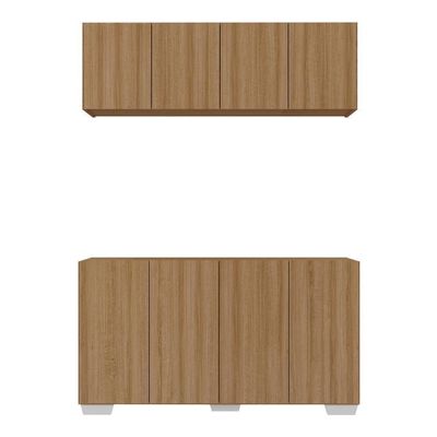 Kit Armário De Cozinha Aéreo E Balcão 4 Portas Multimóveis Mp2171 Rustic/branco Rustic/branco