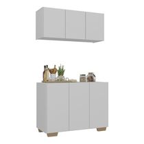 Kit Armário De Cozinha Aéreo E Balcão 3 Portas Multimóveis Mp2169 Branco/natural Branco/natural