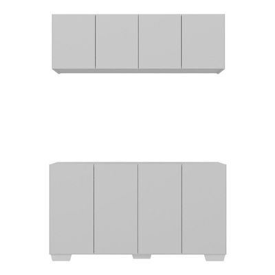 Kit Armário De Cozinha Aéreo E Balcão 4 Portas Multimóveis Mp2171 Branco Branco