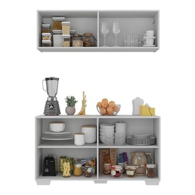 Kit Armário De Cozinha Aéreo E Balcão 4 Portas Multimóveis Mp2171 Branco Branco