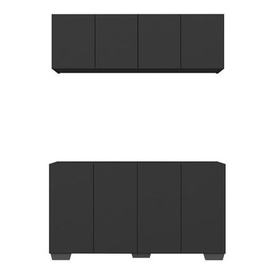 Kit Armário De Cozinha Aéreo E Balcão 4 Portas Multimóveis Mp2171 Preto Preto