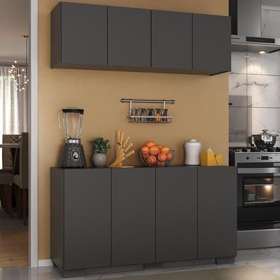 Kit Armário De Cozinha Aéreo E Balcão 4 Portas Multimóveis Mp2171 Preto Preto