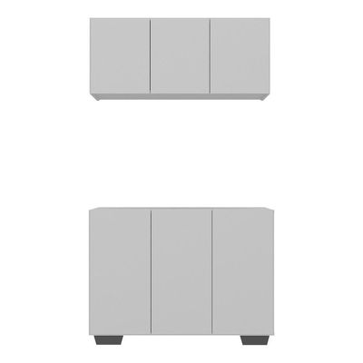 Kit Armário De Cozinha Aéreo E Balcão 3 Portas Multimóveis Mp2169 Branco/preto Branco/preto