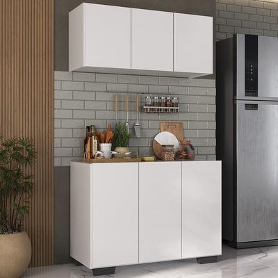 Kit Armário De Cozinha Aéreo E Balcão 3 Portas Multimóveis Mp2169 Branco/preto Branco/preto