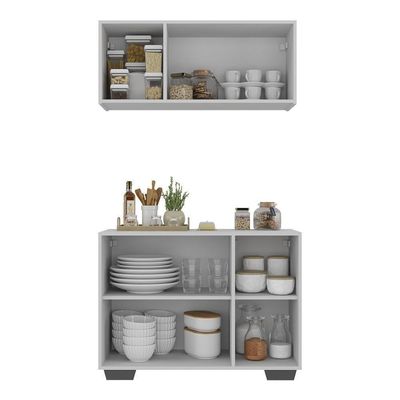 Kit Armário De Cozinha Aéreo E Balcão 3 Portas Multimóveis Mp2169 Branco/preto Branco/preto