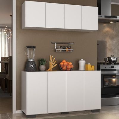 Kit Armário De Cozinha Aéreo E Balcão 4 Portas Multimóveis Mp2171 Branco/preto Branco/preto