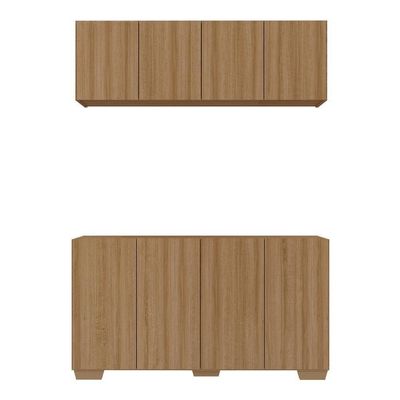 Kit Armário De Cozinha Aéreo E Balcão 4 Portas Multimóveis Mp2171 Rustic/natural Rustic/natural