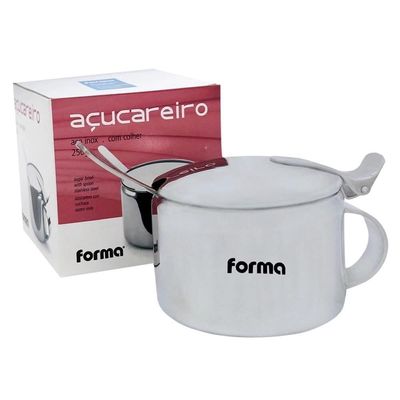 Açucareiro Inox Pote Para Açucar 250g Com Colher Aço Inoxidavel Mesa Chá Café Casa Cozinha Mesa