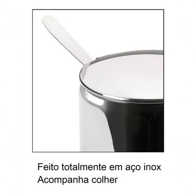 Açucareiro Inox Pote Para Açucar 250g Com Colher Aço Inoxidavel Mesa Chá Café Casa Cozinha Mesa
